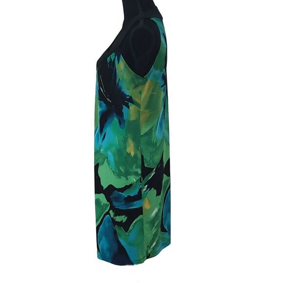 Enfocus Studio Black Green Abstract Print Sleeveless Pleat Dress Size 8 - Picture 6 of 7